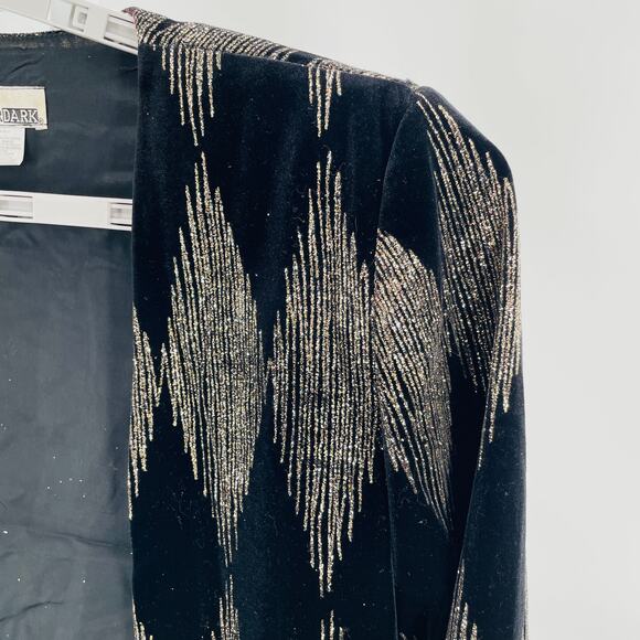 Vintage After Dark Black Velvet Glitter Argyle Cropped Dressy Evening Jacket 10 - Picture 4 of 10